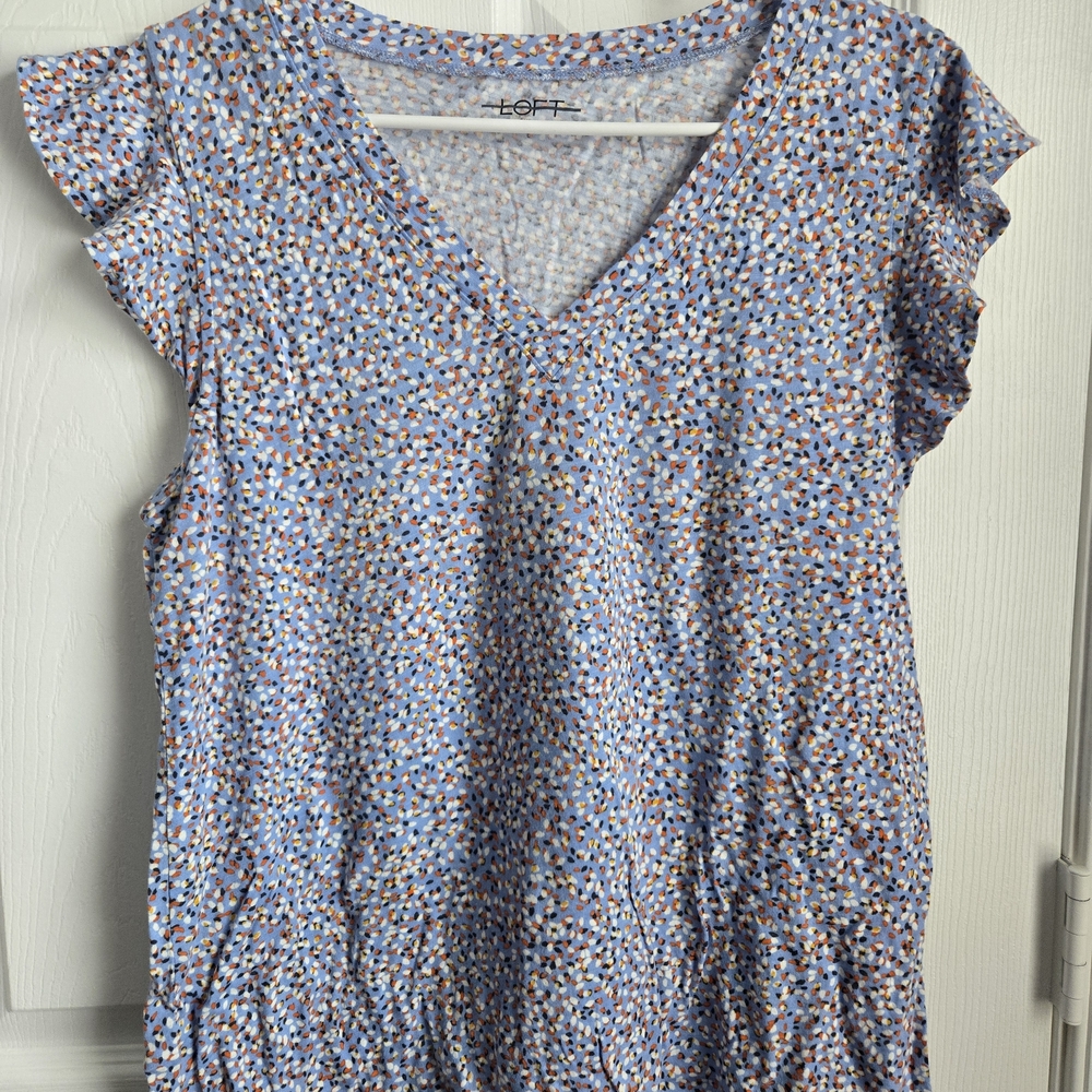 LOFT Women's Blue Patterned Top